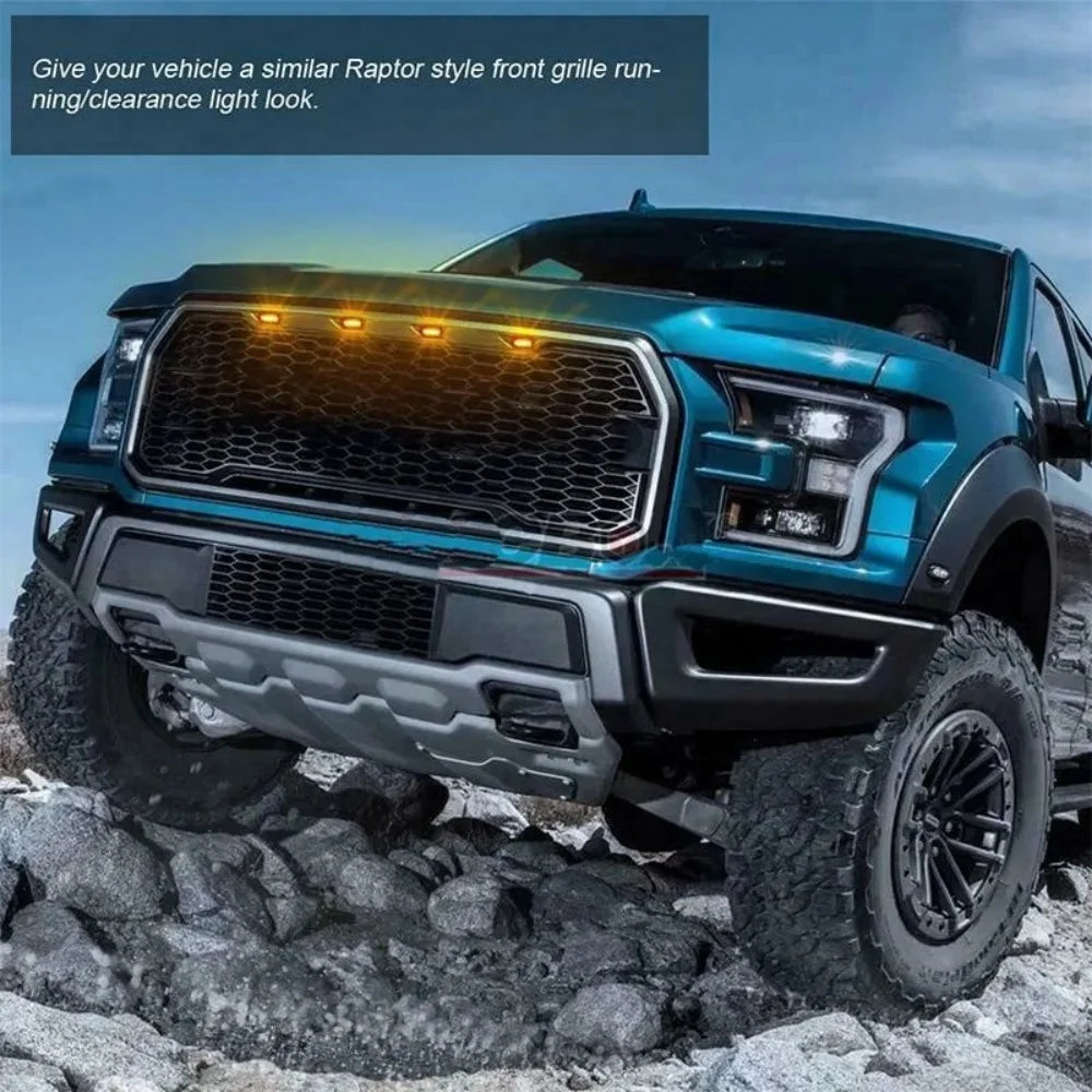 Universal Car Front LED Grille Light Smoked Amber White 12LED Grill Light Eagle Eye Lamp for Off Road Trunk SUV Ford Toyota 12V Qme