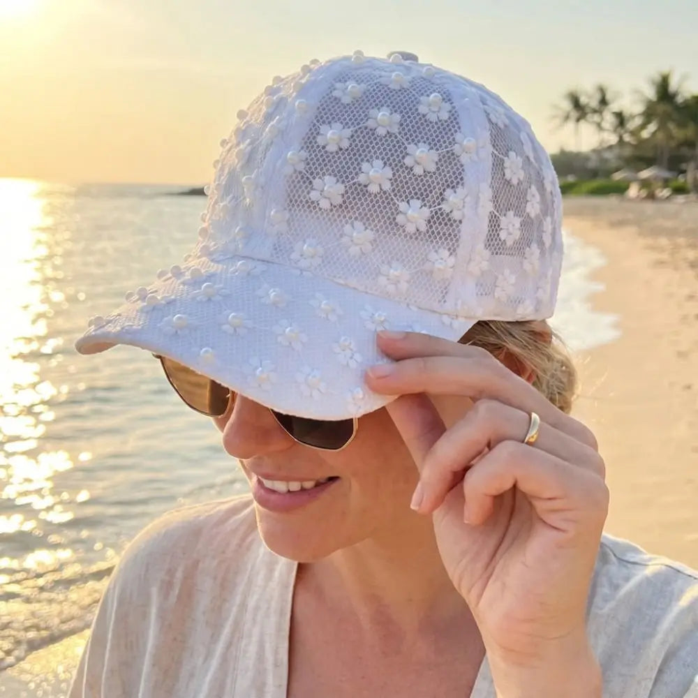 Embroidery Lace Baseball Cap Adjustable Sunscreen Embroidered Flower Qme
