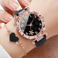 New Women's Casual Watch Light Luxury Diamond Set Starfish Pattern Dial Belt Quartz Watch Qme black