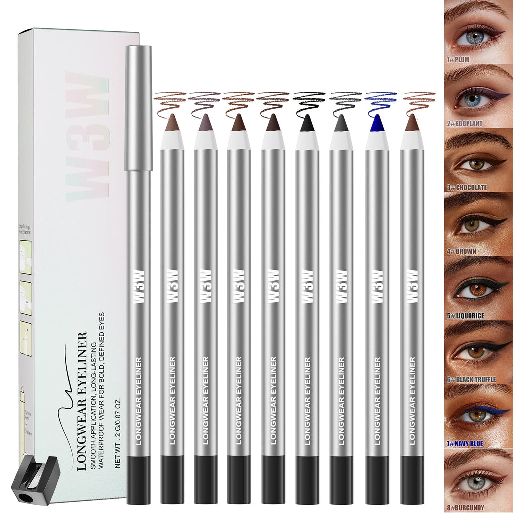 8 Colors Matte Eyeliner Gel Pencil, Ultra-fine Easy Coloring, Waterproof Sweatproof Smudge-proof, With Free Sharpener Qme
