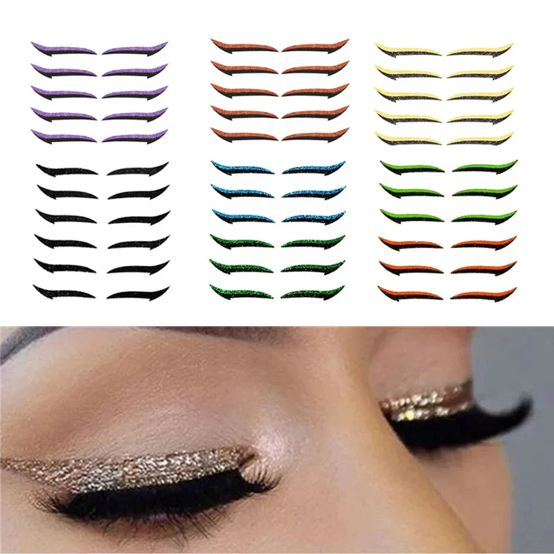 5/6Pair Glitter Eyeliner Sticker Set Self Adhesive Eyeliner Reusable Eyeliner Sticker DoubleLine Eyelid Patch Face Makeup Beauty Qme