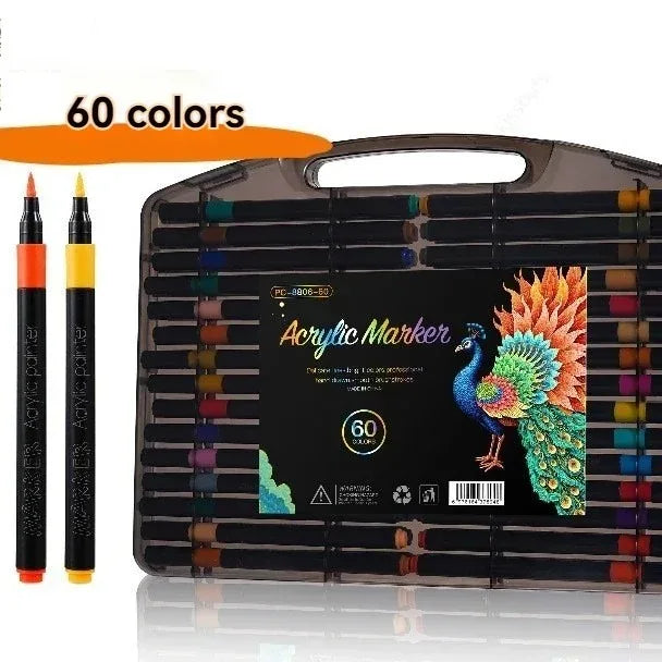 12/24/36/48/60/80 Colors Acrylic Marker Pen Set Waterproof And Quick Dry Paper Stackable Pens For Children And Students Qme 60 colors
