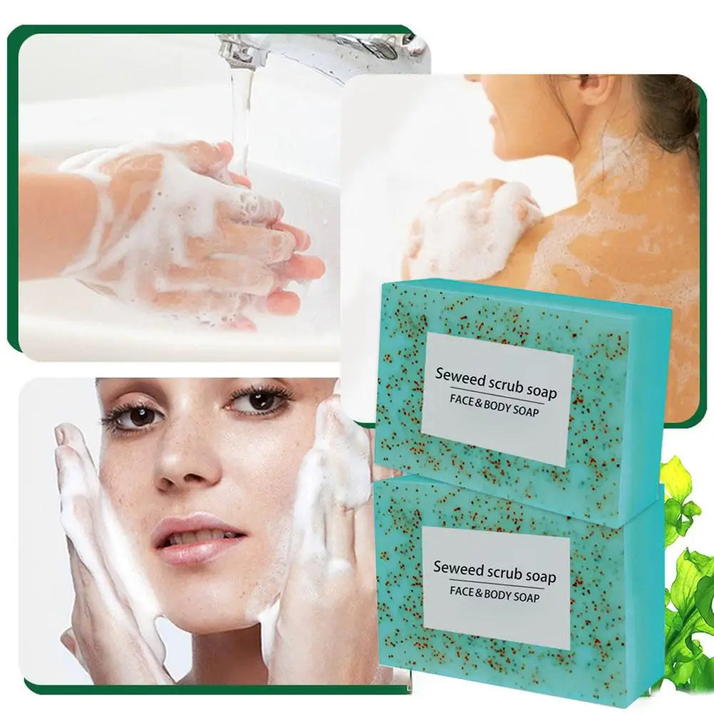 Scrub Soap Bars Men Women Seaweed Particle Cleaning Polishing Qme