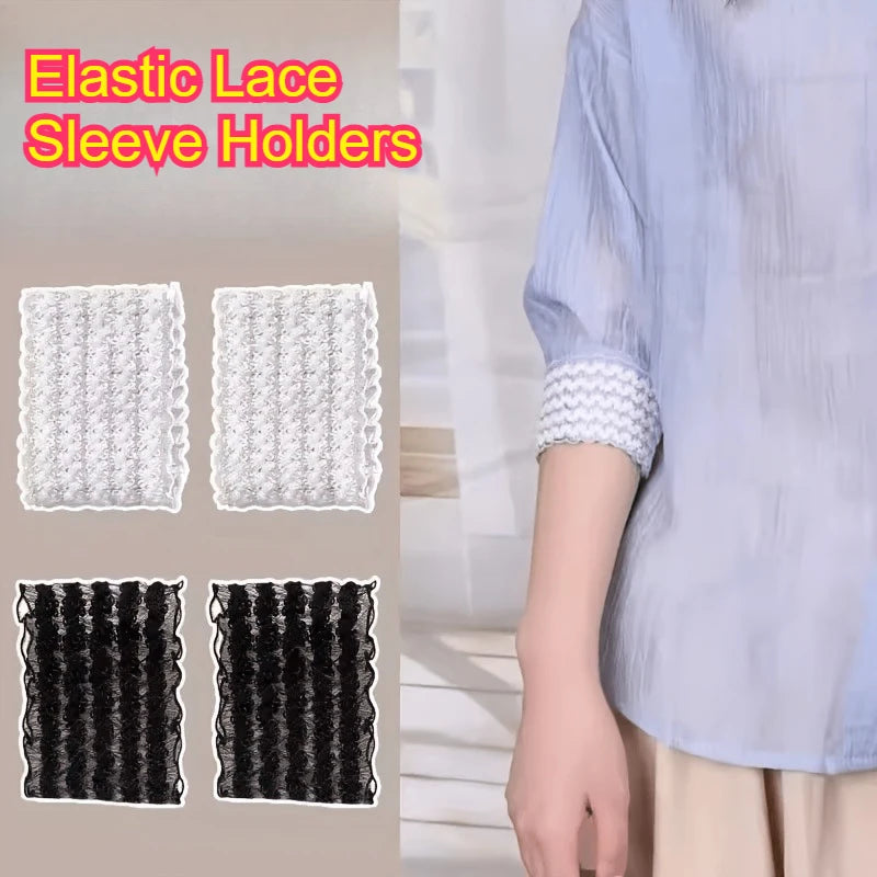 Elastic Lace Sleeve Holders, Anti-Slip Armband Sleeve Clips for Men Women, Shirt Sleeve Ties for Work & Casual Qme