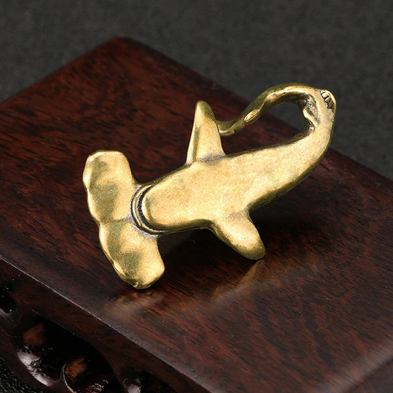 Vintage Brass Shark Figurines Pure Copper Hammerhead Statue Desktop Qme
