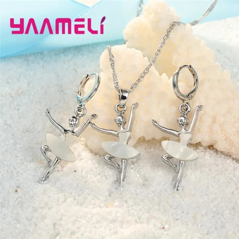 Lovely Pendants Necklaces Earrings for Girls Children 925 Sterling Silver Color Party Accessory Fashion Women Jewelry Sets Qme