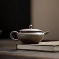 Ceramic Flat Pot Raised Teapot Chinese Retro Kung Fu Tea Kettle Qme Grey