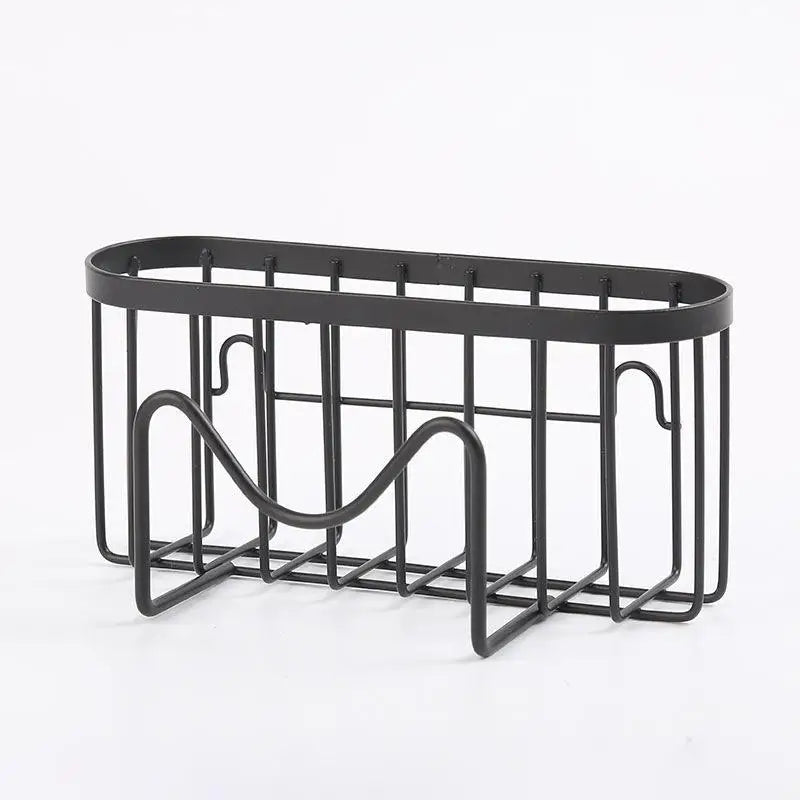 Sink Organizer - Stainless Steel Suction Sponge Stand - Fast-Draining, Easy-Clean Holder with Hook for Modern Kitchens Qme Black
