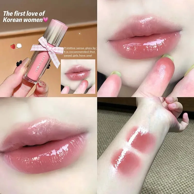 Strawberry Lip Gloss Glass Mirror Shine Lip Tint Hydrating Long Lasting Lip Makeup Non-Sticky Water Glossy Liquid Lipsticks Qme 02