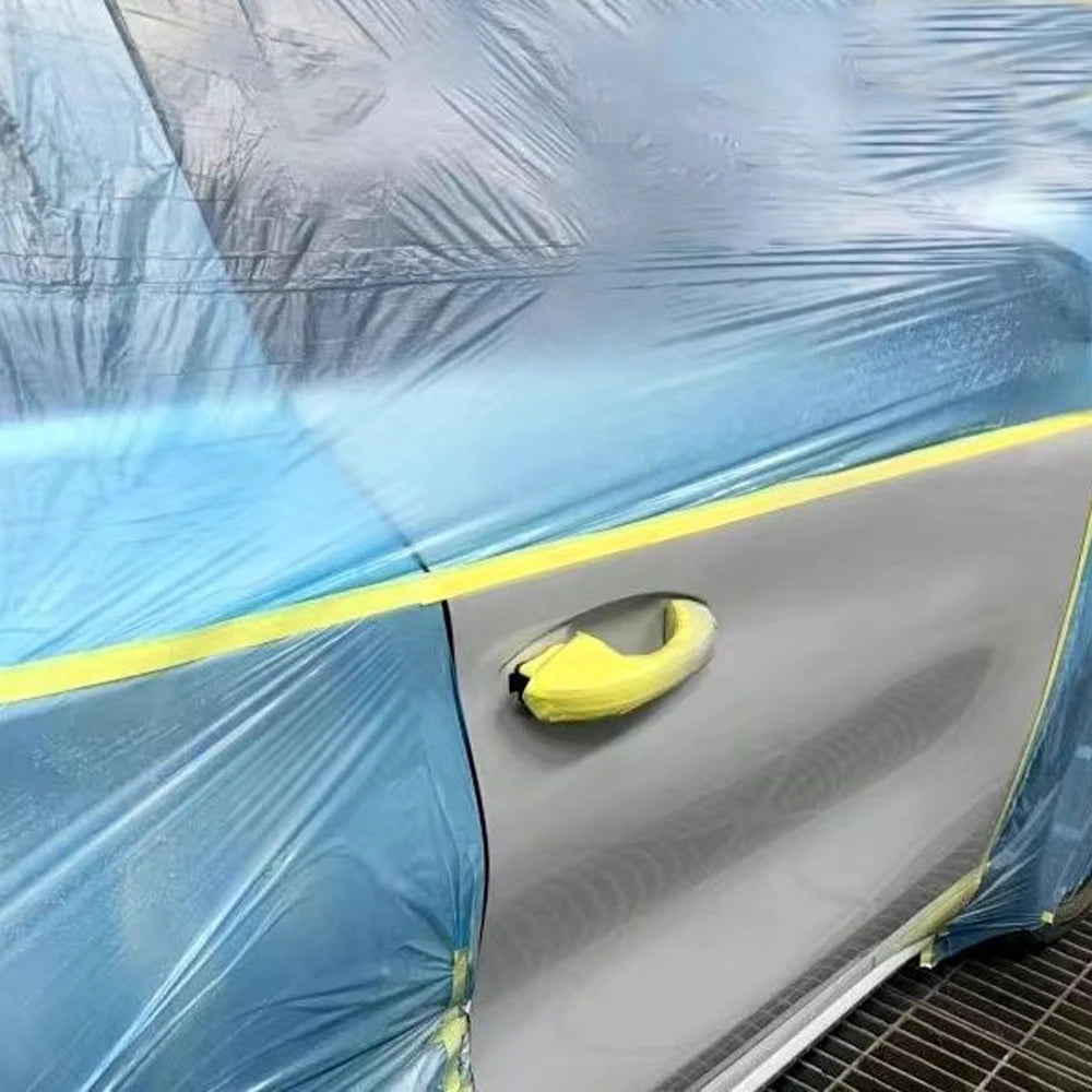 3 Rolls 25M Pre-Taped Masking Film Plastic Sheeting Automotive Washi Tape No Residue Painters PE Blue Drop Cloth for Painting Qme