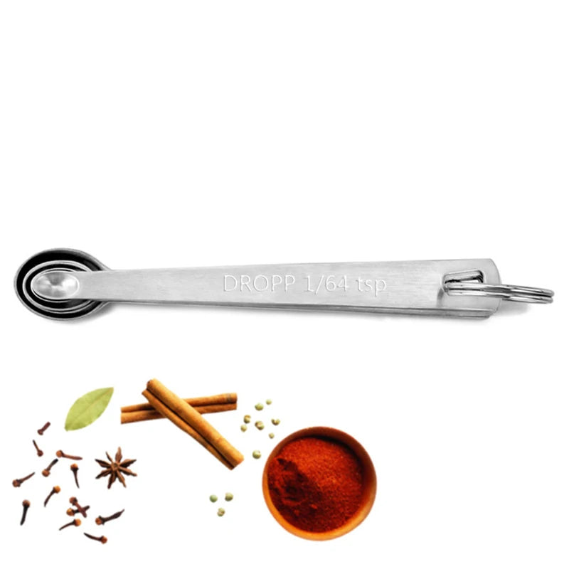 5Pcs/Set Measuring Spoon Stainless Steel Coffee Seasoning Multiple Size Spoon. Qme