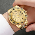 Men's Business Watch Blue Light Glass Stainless Steel Strap Quartz Qme gold