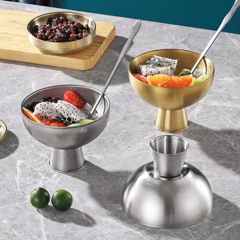 Ice Cream Bowl Food Grade Stainless Steel Salad Cup Dessert Gold Qme