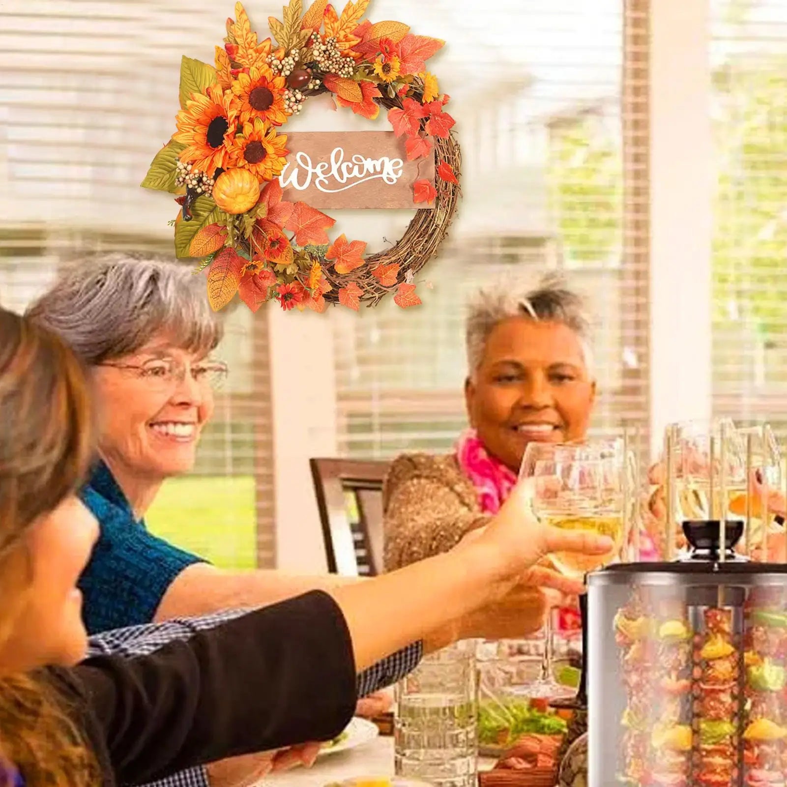 Fall Wreath Outdoor Realistic Sunflower Pumpkin Maple Ornament Qme
