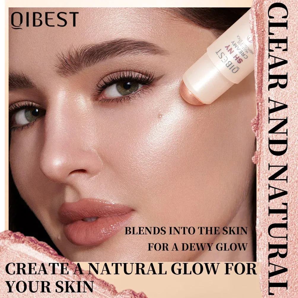 QIBEST Glowy Highlighter Stick Shimmer Finish Waterproof Lasting Bronzer Stick Easy Blend Face & Eye Contour Body Highlighter Qme