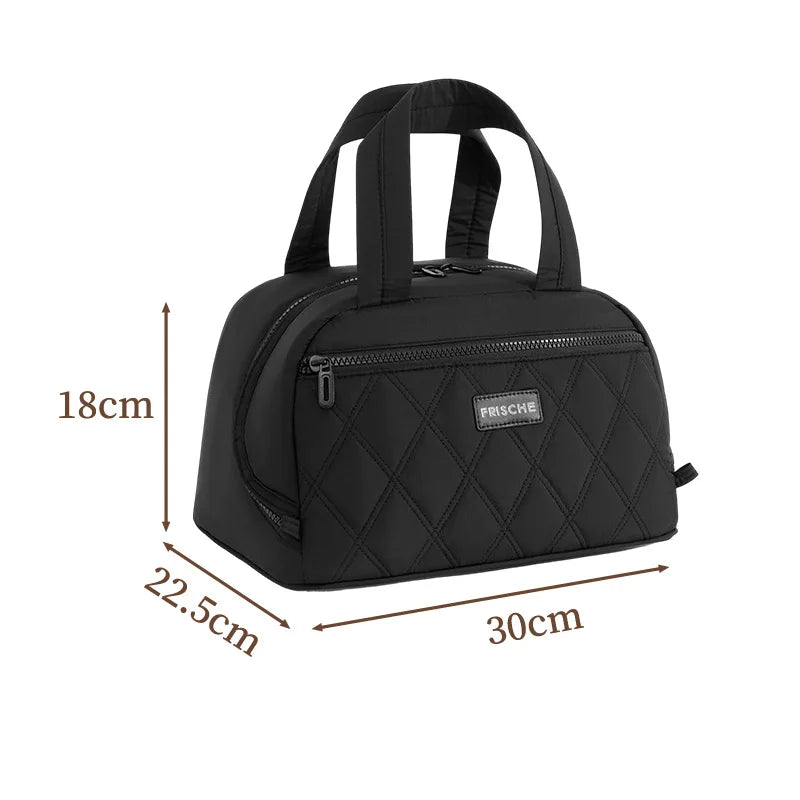 Hot Sale Large Lunch Bag Women Waterproof Concise Convenient Fresh Cooler Bags Thermal Breakfast Food Box Portable Picnic Travel Qme LB-Black