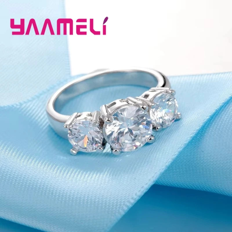 Hot Sale 925 Sterling Silver Color 3 CZ Stone Prong Setting Band Rings for Men Women Wedding Engagement Jewelry Qme