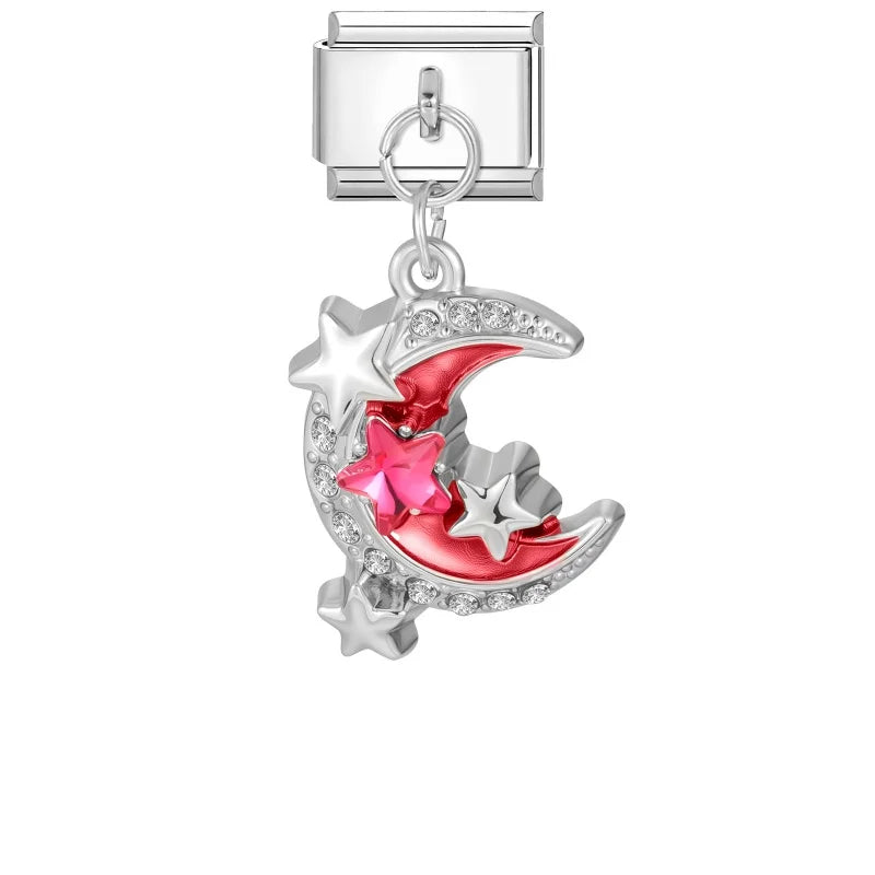Shiny Colorful Zircon Pendant Series Red Cherry Bow Italian Charm
