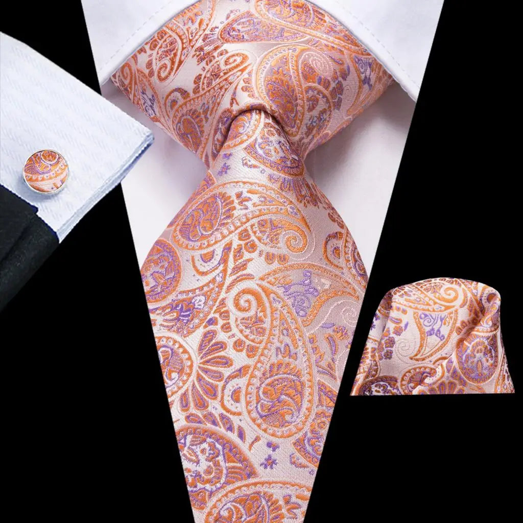 Solid Gold Yellow Ties Men Handky Cufflinks Fashion Men's Tie Wedding