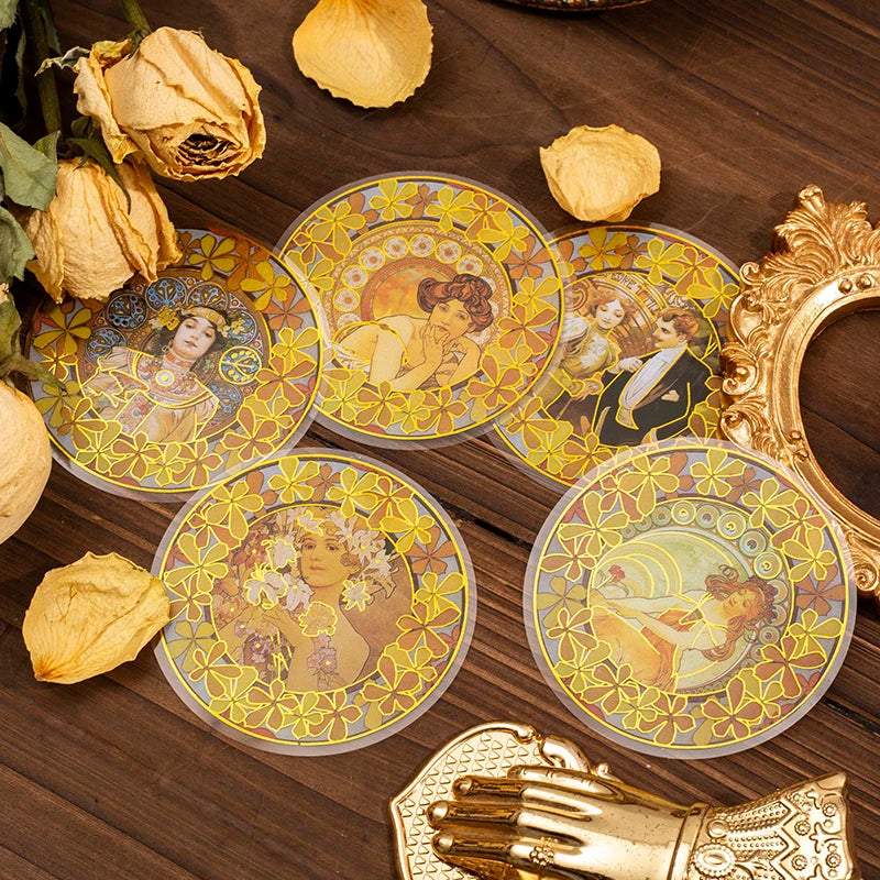 10 pcs/lot Mucha theme Stickers Diy Decorative Scrapbooking Diary Stick Labels Album hand made Collage material Qme