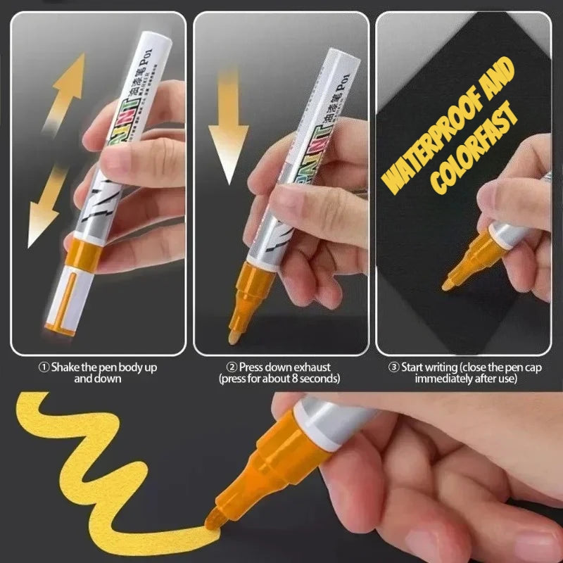 Car paint scratches repair brush pen waterproof water paint marker pen car tire tread care automotive black white red silver Qme
