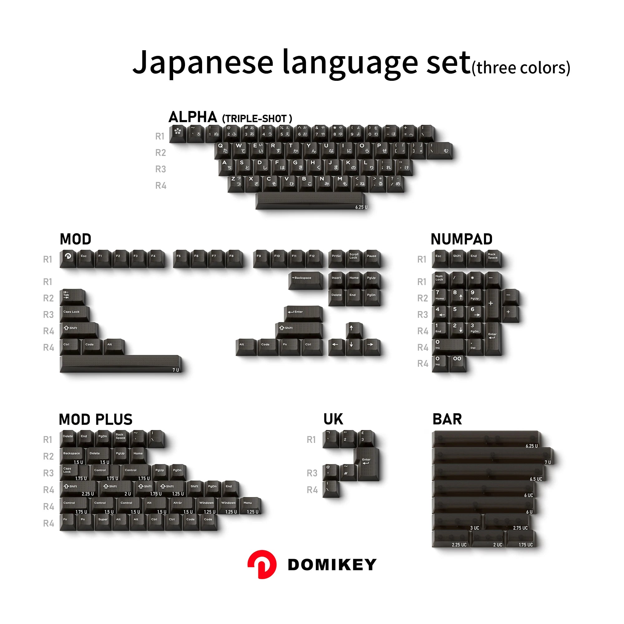 Domikey Obsidian Mechanical Keyboard WOB Cherry Profile ABS Keycaps Black White Triple Double Japanese Black Translucent Keycaps Qme Japanese complete se