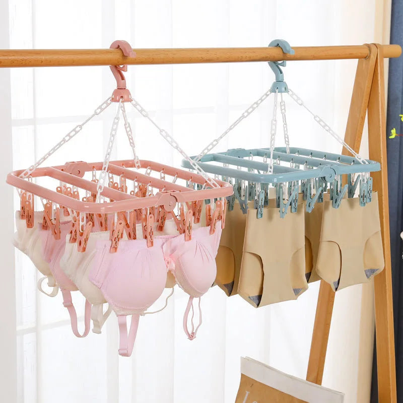 Multi-Functional Windproof Socks Clip Folding Drying Hangers Household Plastic Home Clothing Socks Drying Hangers Qme