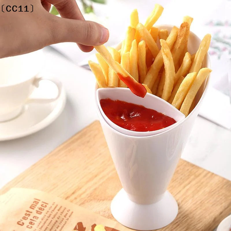 Fries Shelf Holder Assorted Sauce Chips Dip Snack Cone Stand Cup Two Qme