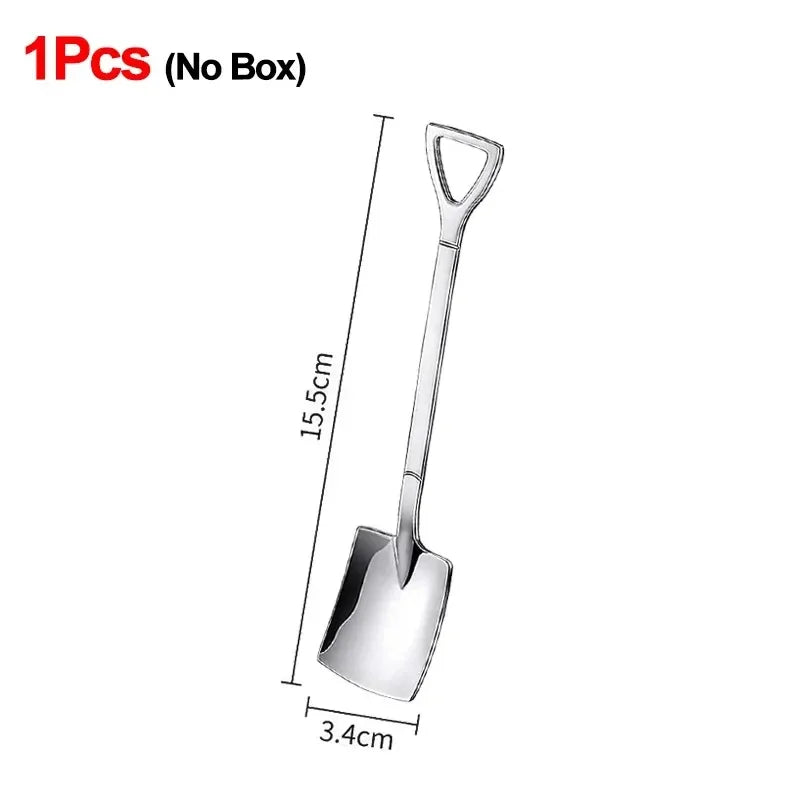 Stainless Steel Shovel Spoon Cutlery Coffee Tea Spoon Ice Cream Dessert Fruit Party Scoop Teaspoon Kitchen Tableware Cutlery Set Qme B-1PC