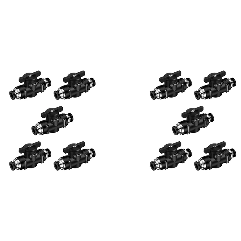 A02F-10X Pneumatic Ball Valve Push To Connect Fittings Ball Valve Air Flow Control Valve Air Fittings Straight Quick Connect Qme Black 10mm