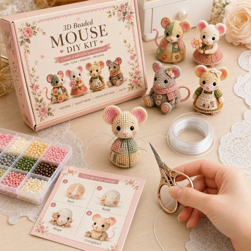 3D Mouse Beaded Animal Craft Kit Handmade DIY Animal Beading Kit for Adults Home Desktop Decoration Unique Gift Qme