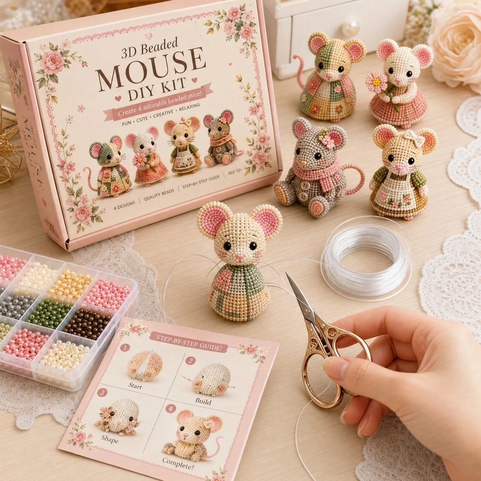 3D Mouse Beaded Animal Craft Kit Handmade DIY Animal Beading Kit for Adults Home Desktop Decoration Unique Gift Qme