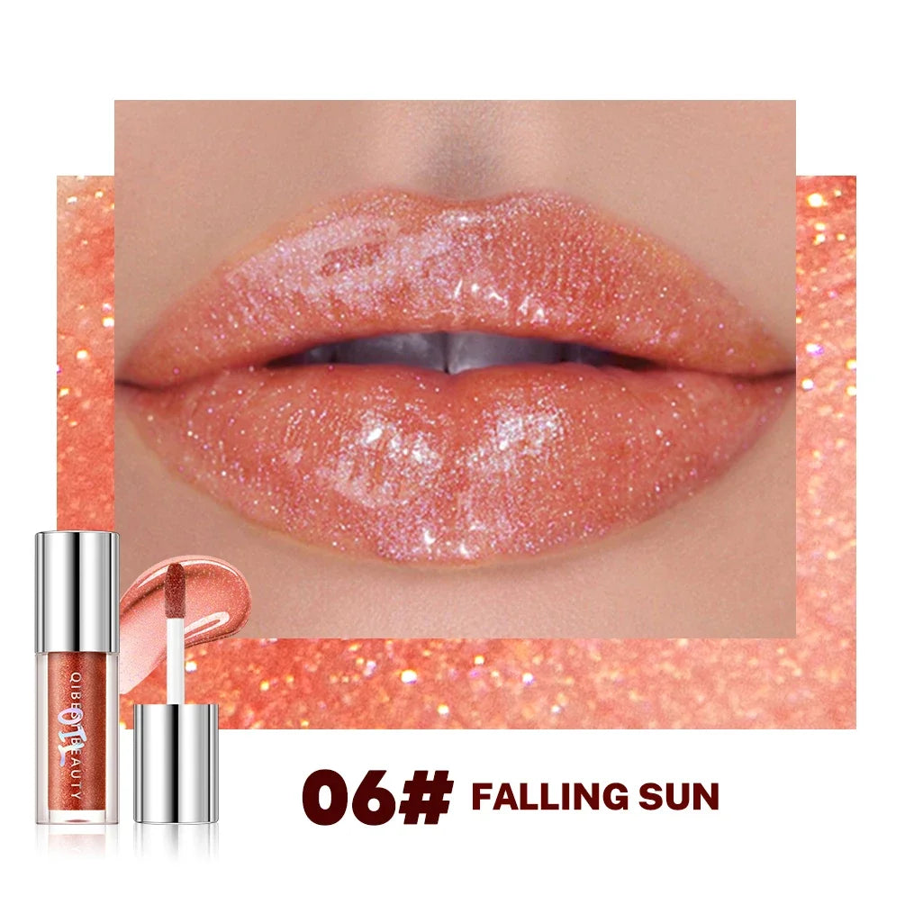 Qibest 8 Colors Moisturizing Diamond Shimmer Glitter Lip Gloss Makeup Sparkling Glitter Liquid Lipstick Pearl Lipgloss Tint Qme 06
