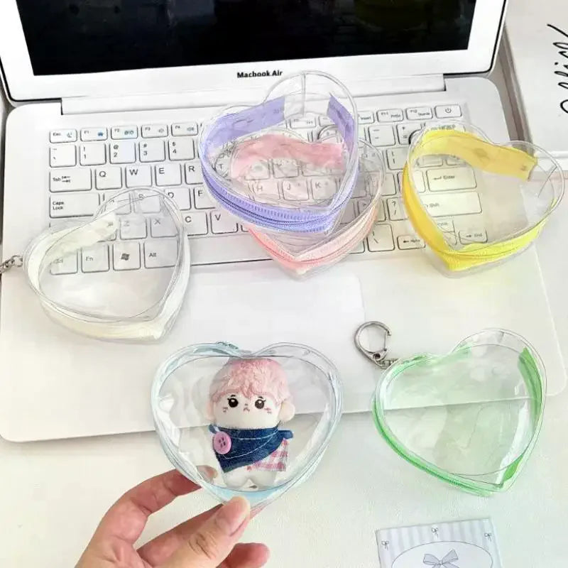 Portable Colorful Heart Transparent Zipper PVC Storage Bag Kaychain Qme