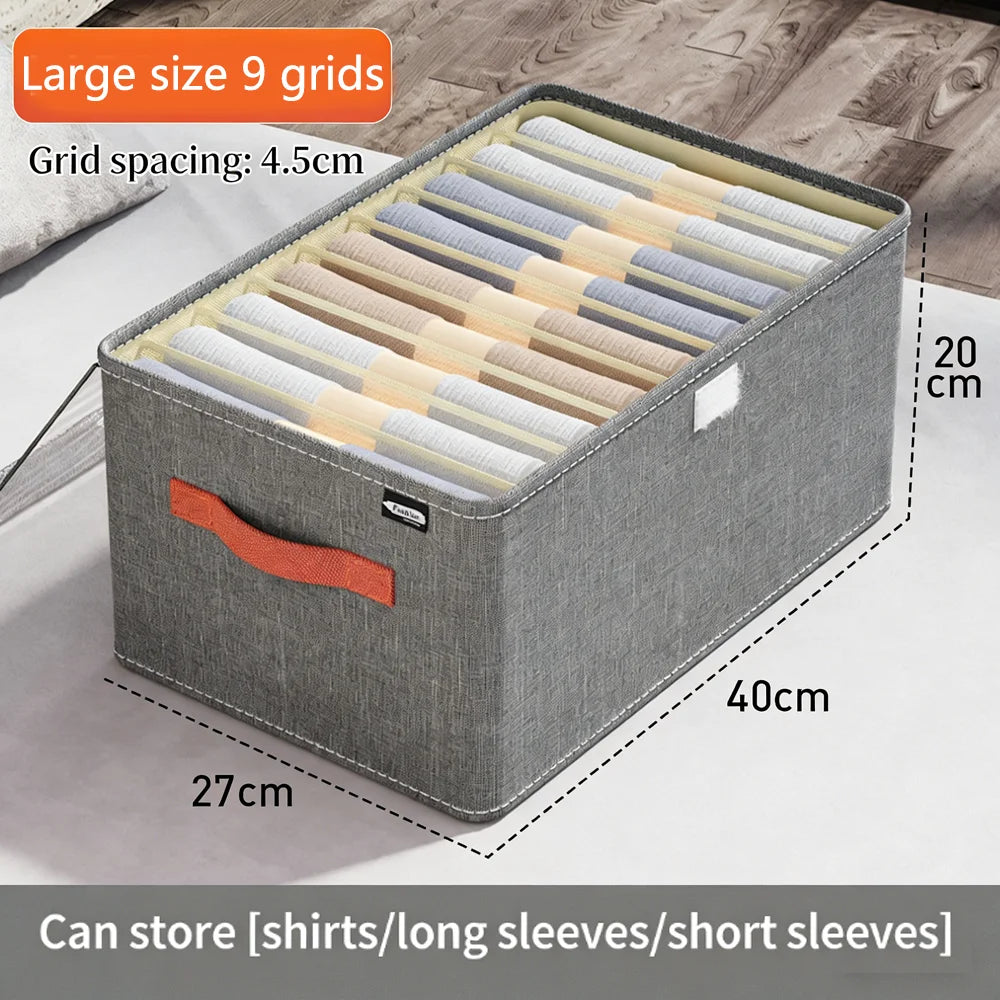 Premium Cationic Fabric Foldable Storage Box with Lid & Compartments PP Board Clothes Organizer for Wardrobe Use Qme 9 grids