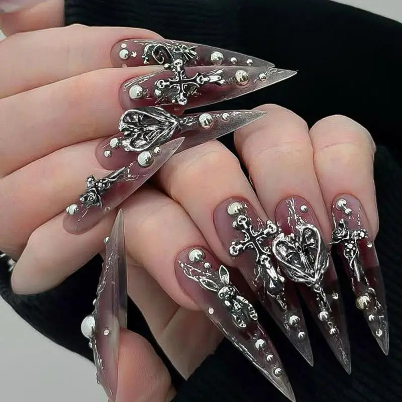 12Grid Vintage Cross Nail Art Charms Y2k Metal Alloy Skeleton Angel Qme