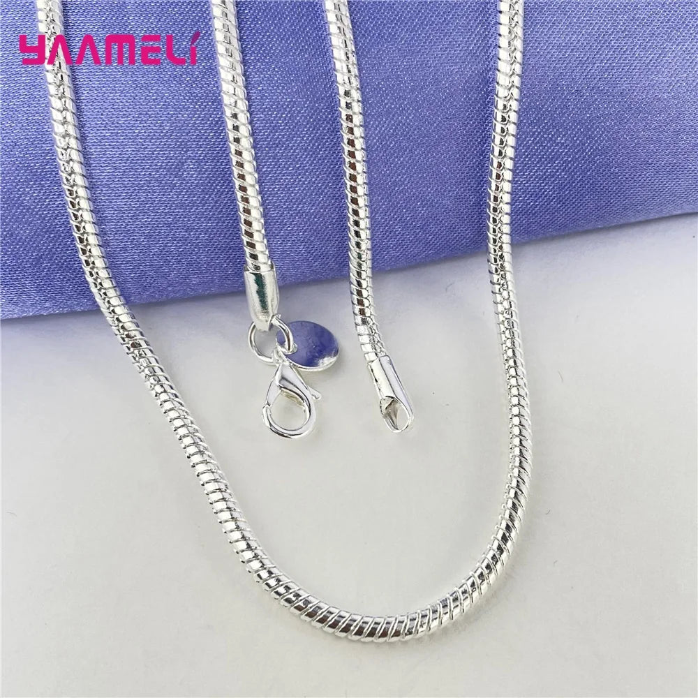 Big Promotion 100% Authentic 925 Sterling Silver Color Chain Necklace with Lobster Clasps Men Women Pendant 1.2/3/4mm 16-30 Inch Qme