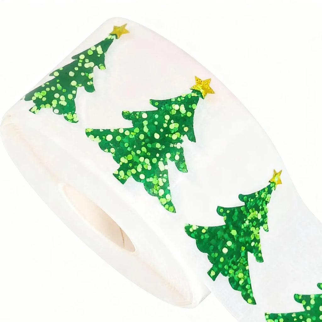 1pc Christmas Tree Rolled Stickers 500 Pieces Holiday Self-Adhesive Decals Christmas Self Adhesive Stickers for Decorations DIY Qme