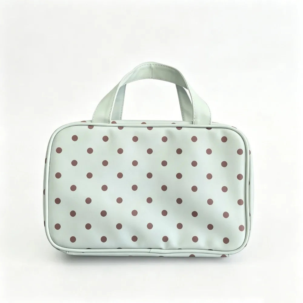 Korean Mint Green Polka Dot Synthetic Leather Makeup Bag Large Qme