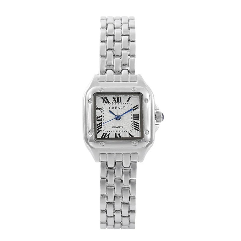 Ladies' Fashion Watch, Student Quartz Square Diamond Set Watch, Women's Steel Belt Watch Qme 4