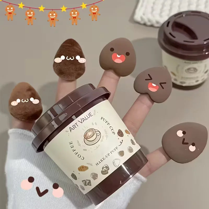Mini Coffee Powder Puff Wet Dry Fingertip Sponge Soft Skin-friendly Qme