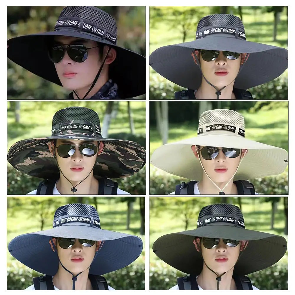 Summer Large Sun Hat Men Women Breathable Fishing Caps Sun UV Protection Mesh Fisherman Hat Hiking Outdoor Beach Cap Qme