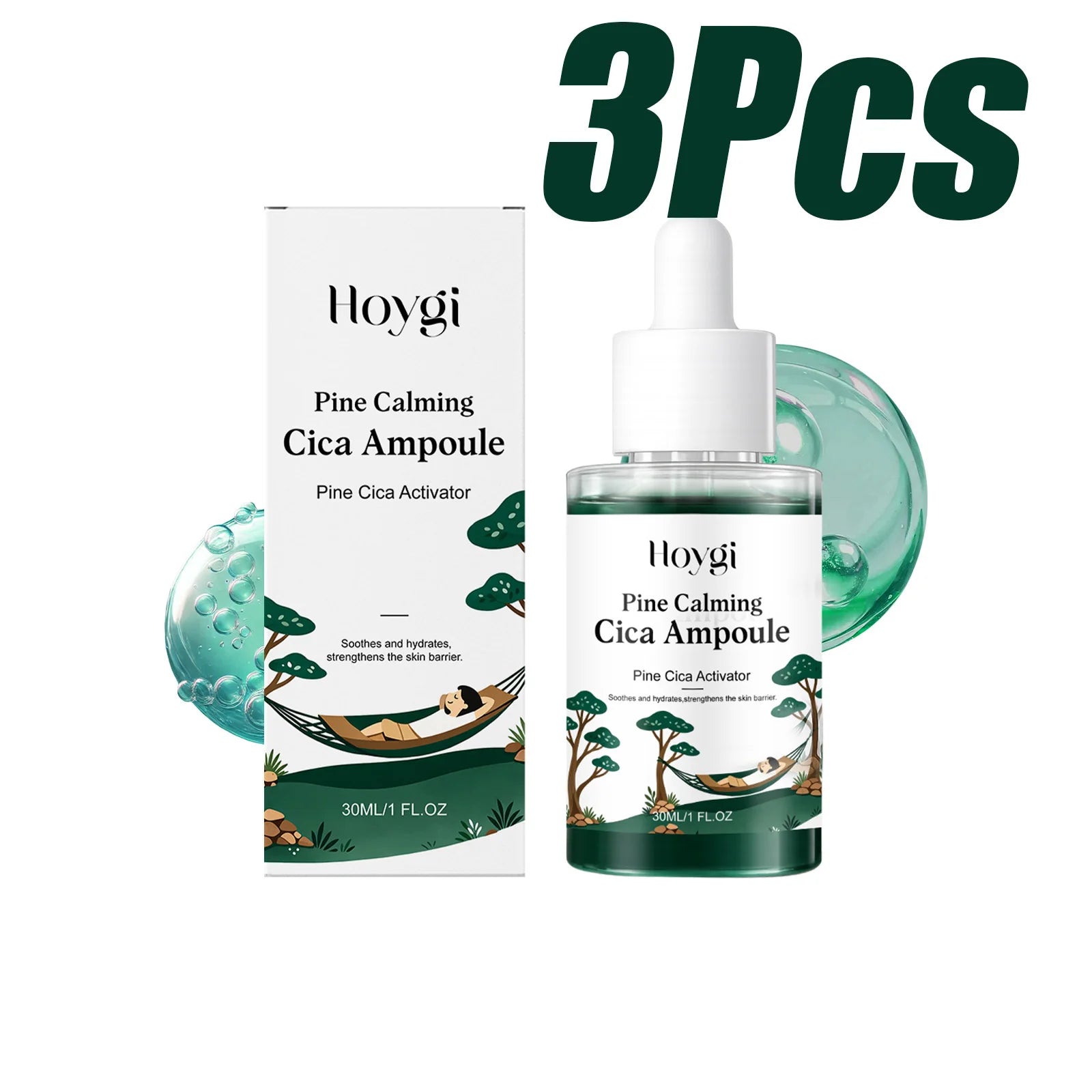 Pine Calming Cica Ampoule Hydrating Soothing Serum Hyaluronic Acid Skin Barrier Strengthening Calming Moisturizing DailySkincare Qme 3 x 30ml Boxed