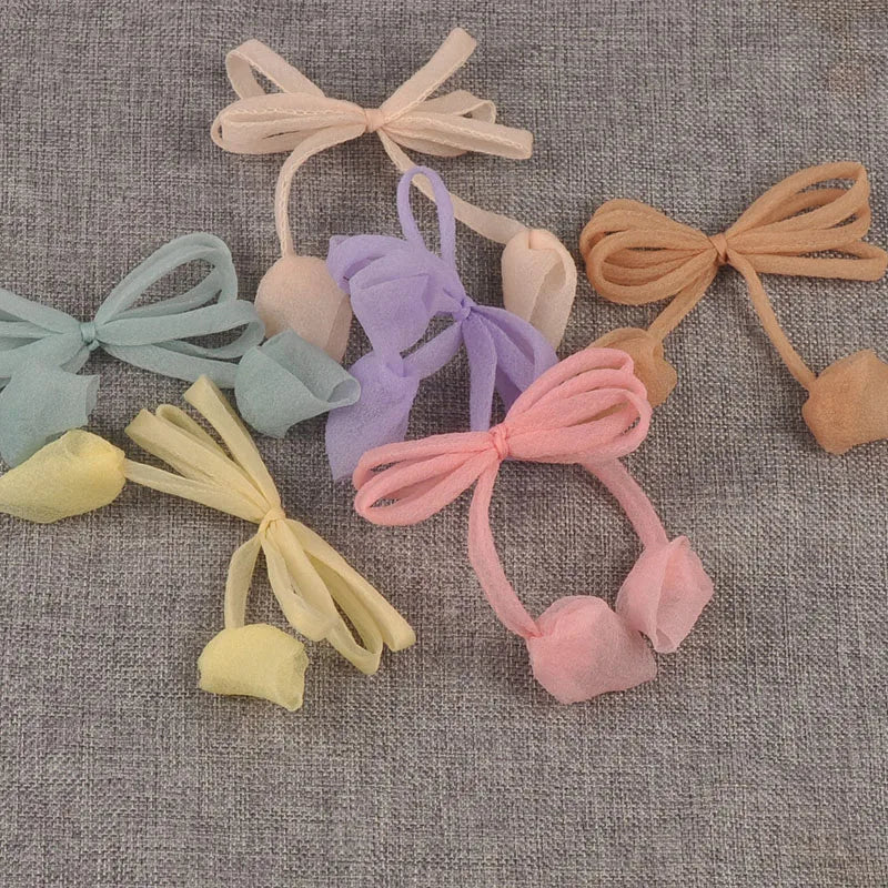 6pcs 92x100mm Assorted Color Polyester Fibre Bowknot Appliques, Sheer Organza Bows for DIY Hair Accessories Crafts cp3848 Qme
