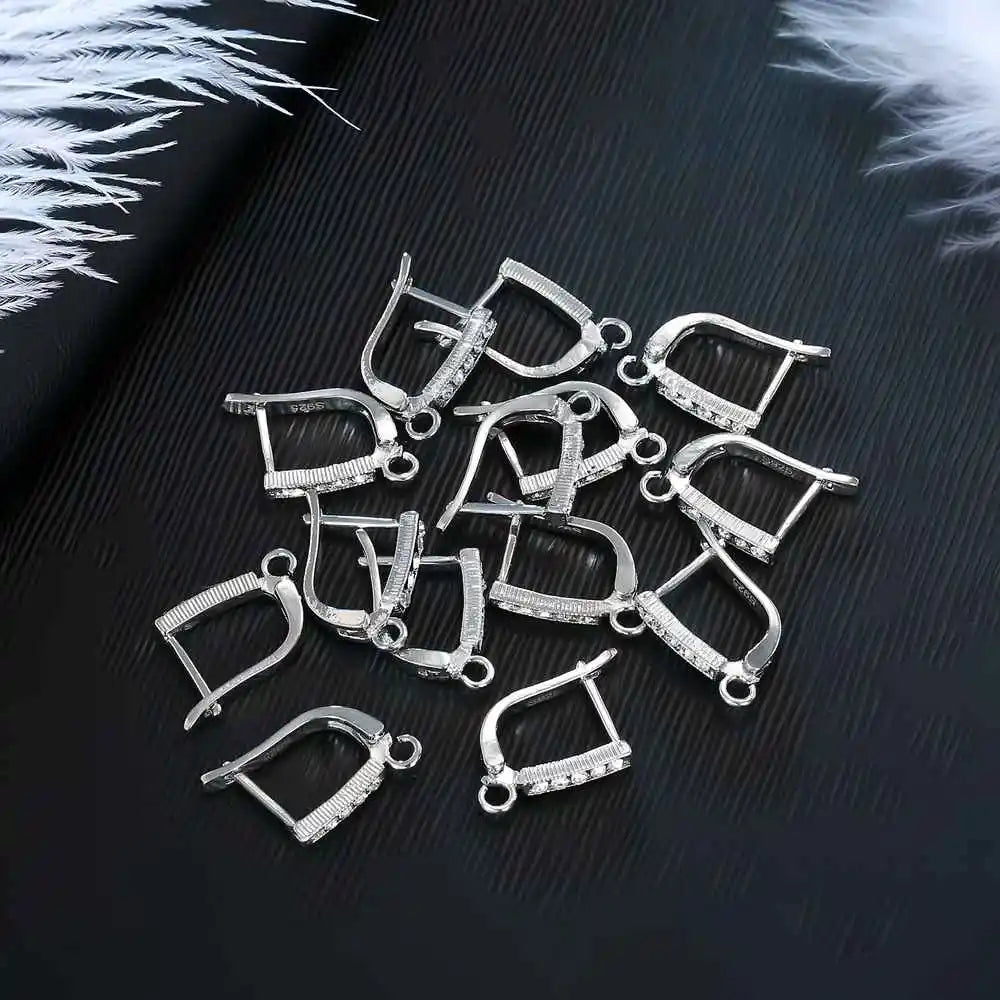 Wholesale Price Shiny CZ Austrian Crystal 925 Stamp Silver Color Hoop Earring Findings for DIY Jewelry Making Components Qme