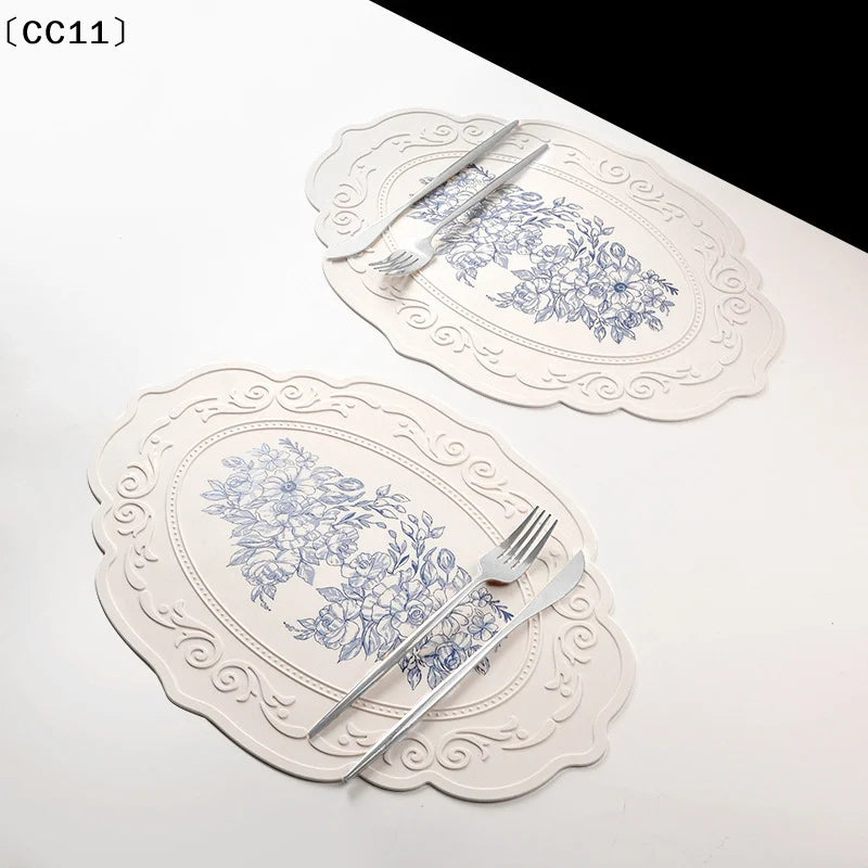 Silicone Carved Dining Mat Retro Pattern Table Floral Placemat Qme