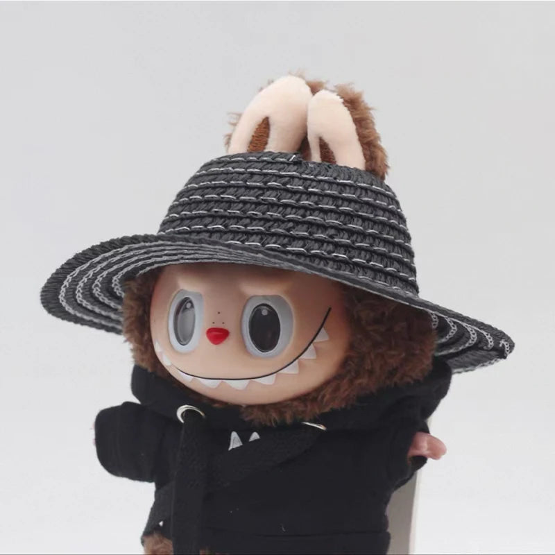 Labubu open top straw hat, party clothing accessories, rustic style Labubu baby clothes decoration accessories (hat only) Qme black