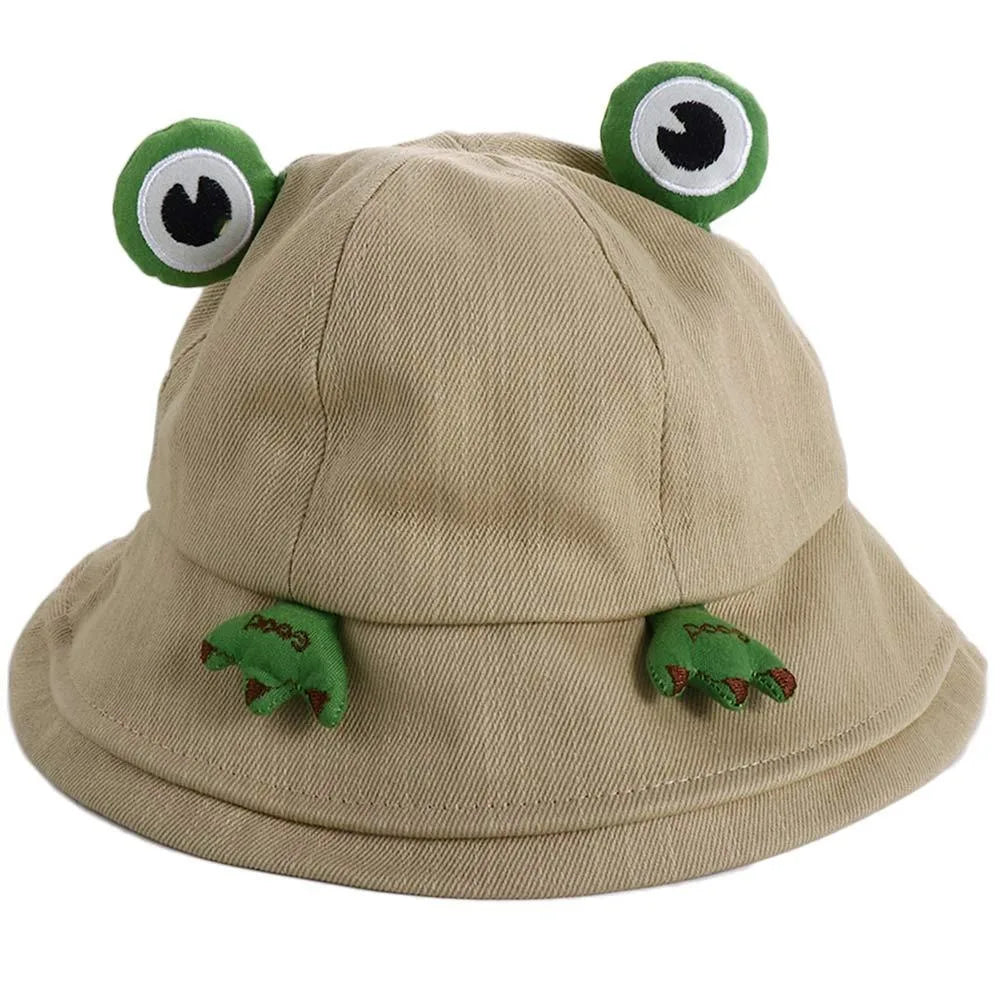 Cute Big Brim Frog Fisherman Hat Sun Protection Breathable Women Qme Khaki