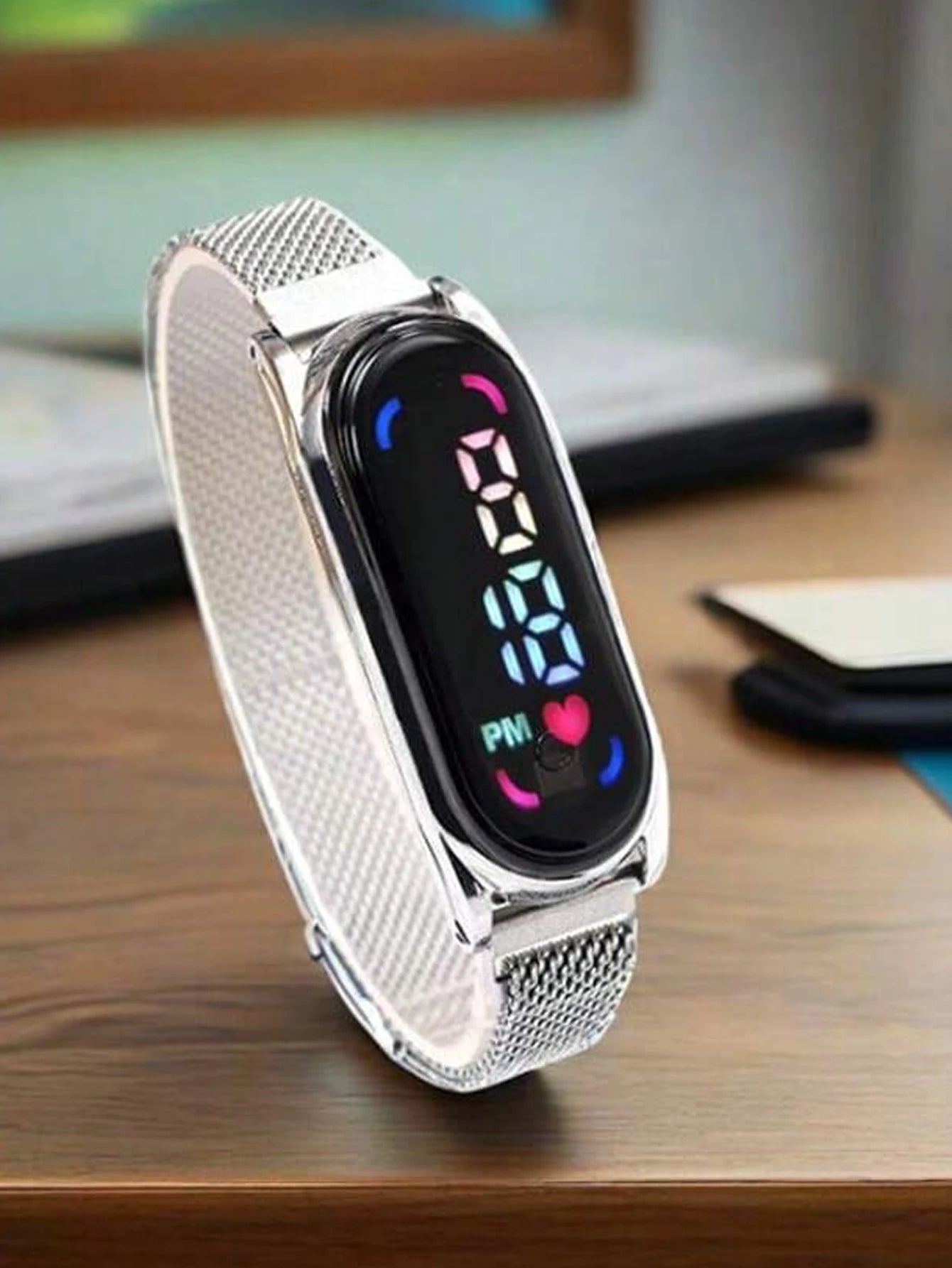New Student Electronic Watch Candy colored Bracelet Magnet Buckle Love colored Digital Children's Watch Qme Silver