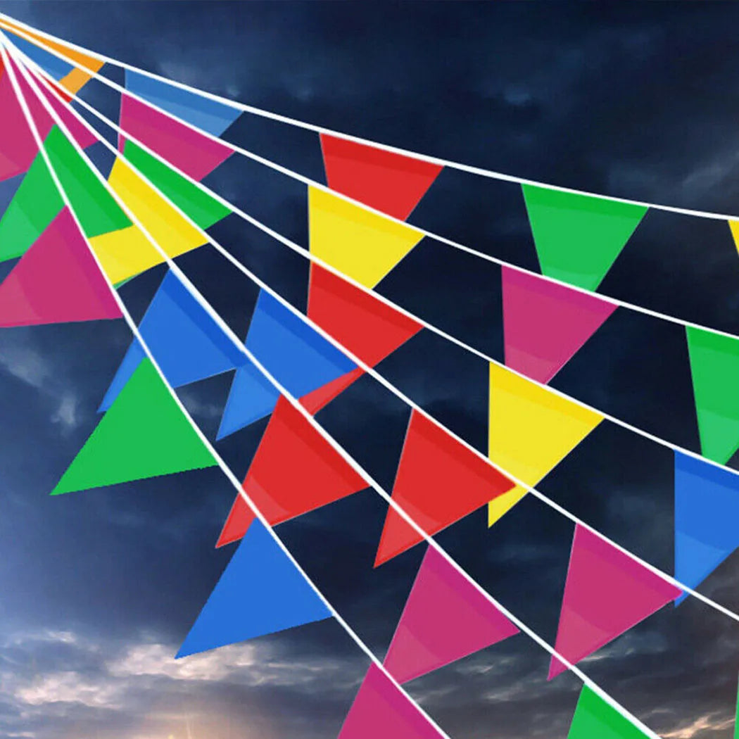 100M Multicolored Triangle Flags Bunting Party Banner Triangle Garland For Wedding Shop Street Decor Garden Kindergarten Decor Qme
